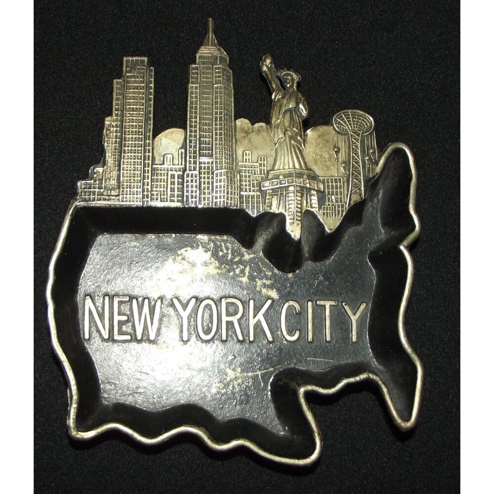 Vtg New York City Metal Ashtray Ring Dish Tray Souvenir Trinket NYC MCM Barwar